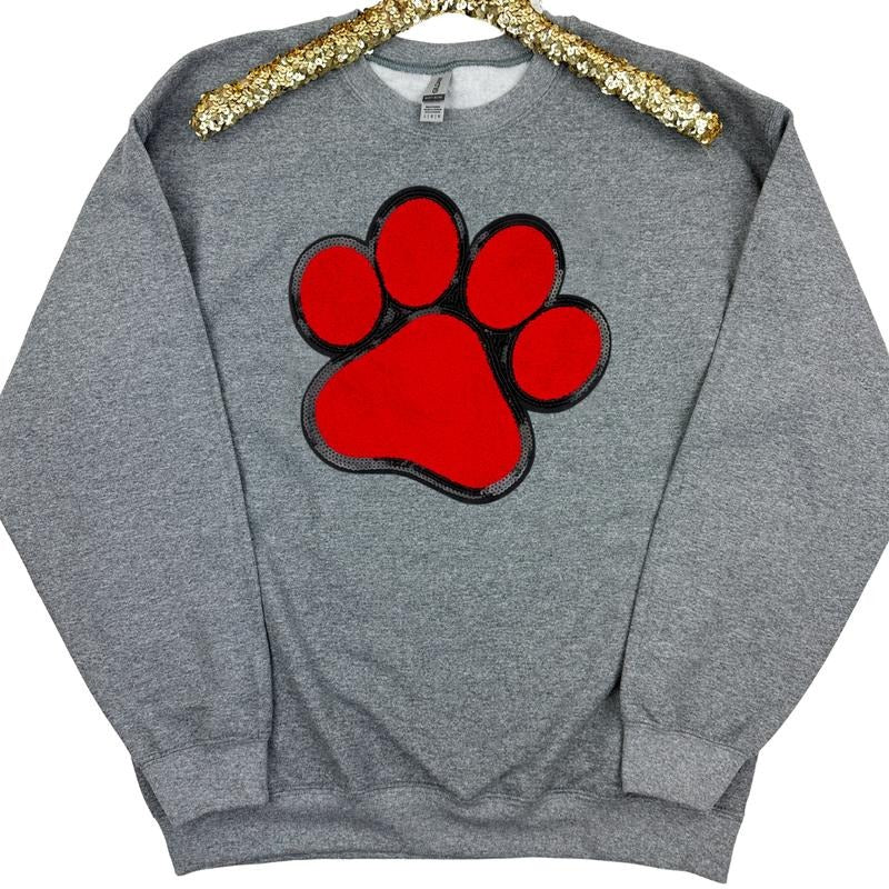 Red Paw Chenille Patch Sweatshirt -- GRAPHITE T-Shirts, Hoodie | RetroVerseTees.com