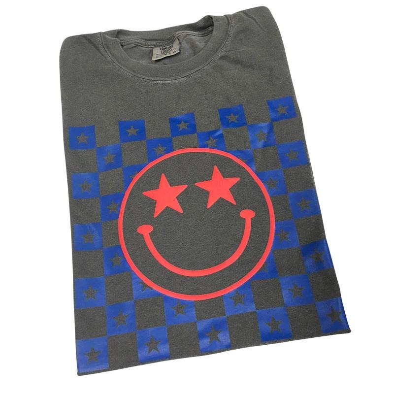 Red Puff Blue Star Happy Face Comfort Colors T-Shirt Hoodie, Sweatshirt | RetroVerseTees.com