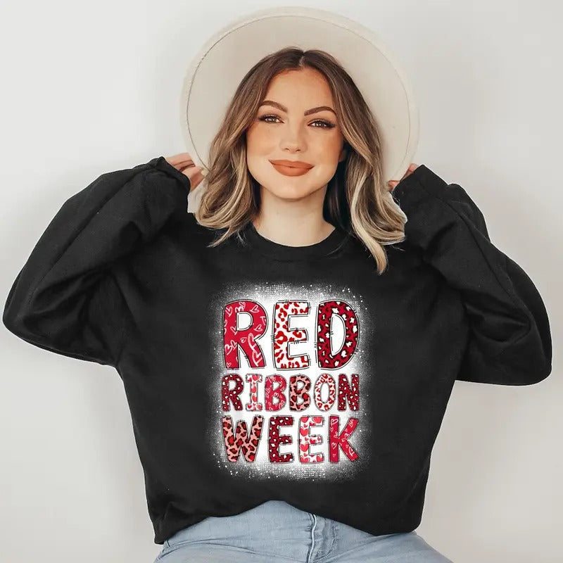 Red Ribbon Week Groovy Red Ribbon Awareness For Women Men Sweatshirt T-Shirts, Hoodie | RetroVerseTees.com