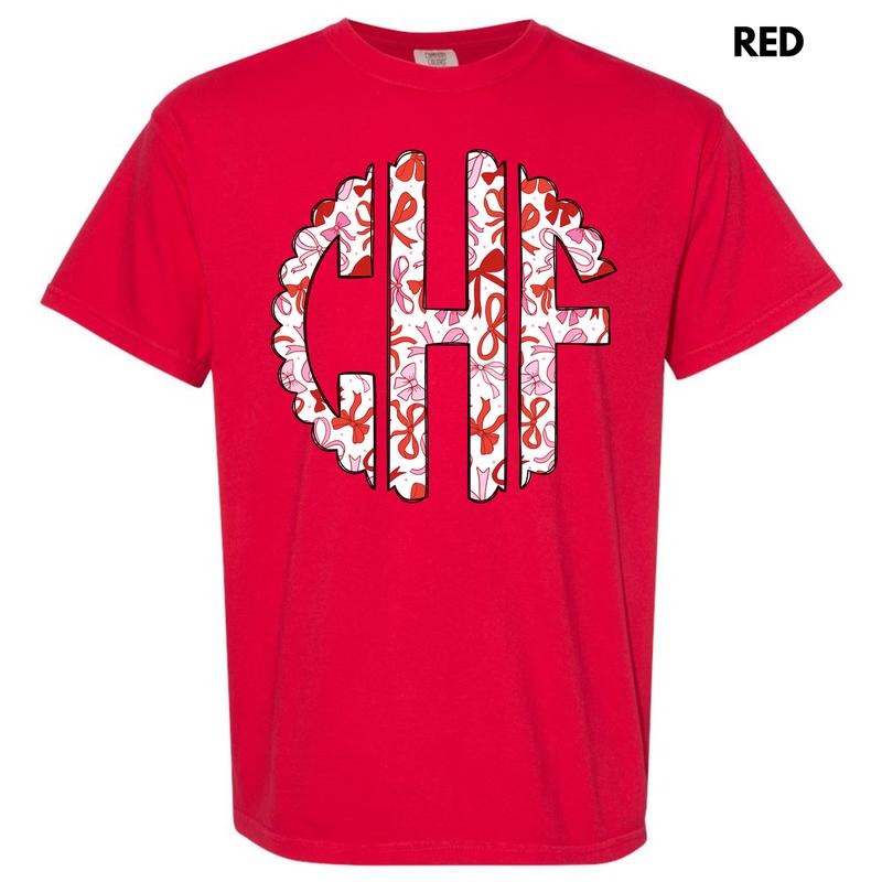 Red Ribbons Monogram Comfort Colors T-Shirt 'NLB' Hoodie, Sweatshirt | RetroVerseTees.com