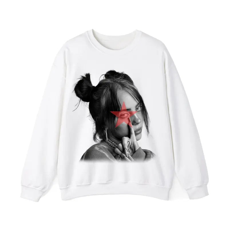 Red Star Billieee Eilishhh Sweatshirt, Graphic Sweater T-Shirts, Hoodie | RetroVerseTees.com
