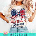 Red White & Redeemed 4th Of July T-shirt, Christian American Coquette Bow T-Shirt, Fourth of July American Flag Trendy...
