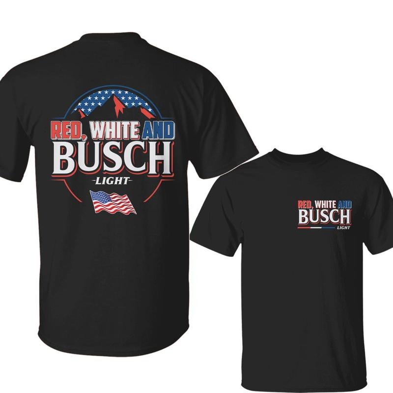 Red White And Busch Light V2 Unisex T-Shirt, USA Flag 4th Of July Independence Day, Patriotic Beer Graphic Tee, Full Colors, For Men, For Women