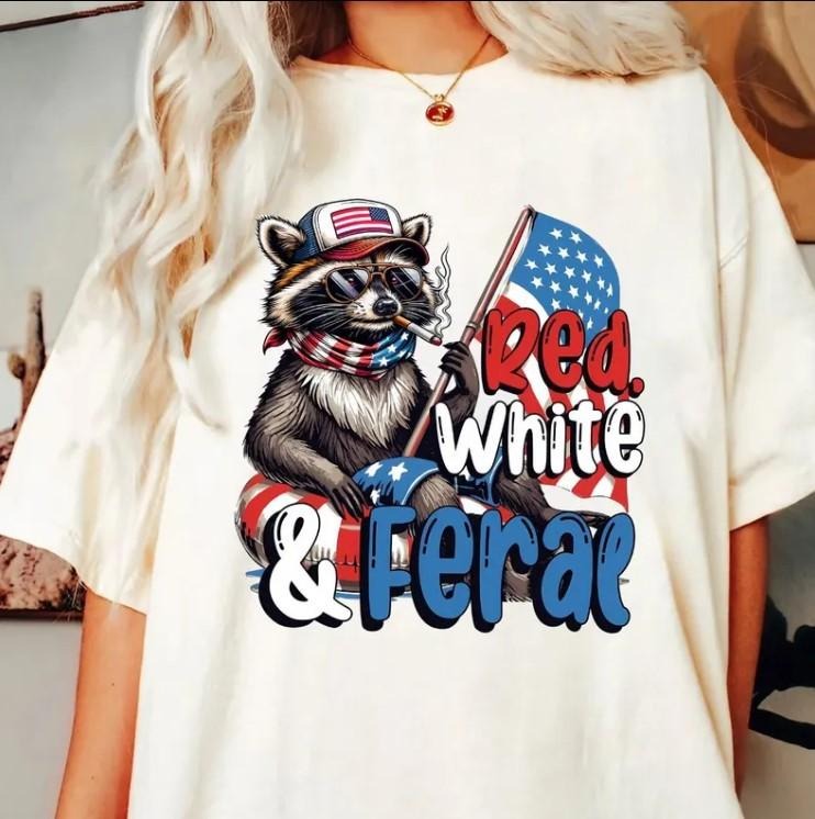 Red White And Feral Funny USA Shirt, Funny Raccoon Shirt Hoodie, Sweatshirt | RetroVerseTees.com