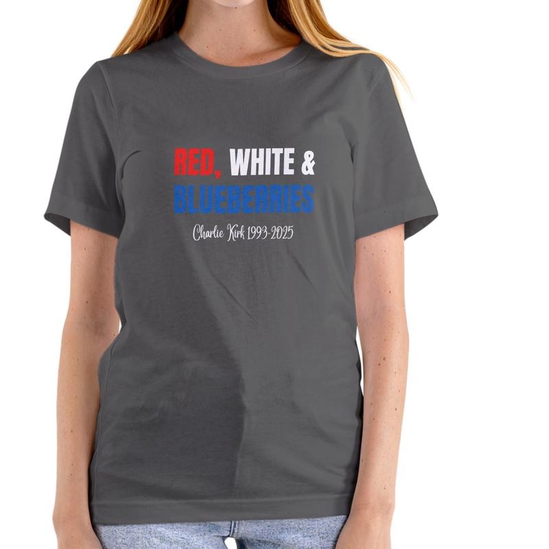 Red White and Blueberries Charlie Kirk 1993-2025 T Shirt Unisex Cotton Patriotic Design Medium Size Hoodie, Sweatshirt