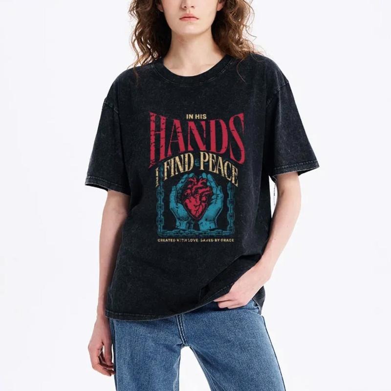 Red plumber brand His Hands Swoosh Find Peace Christian T-Shirt - Comfort Colors Casual Streetstyle Crew Neck Short...