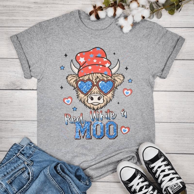 Red, White and Moo Graphic T-shirt Hoodie, Sweatshirt | RetroVerseTees.com