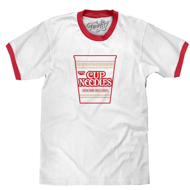 Nissin Cup Noodles Ringer T-Shirt - White/Red Hoodie, Sweatshirt | RetroVerseTees.com