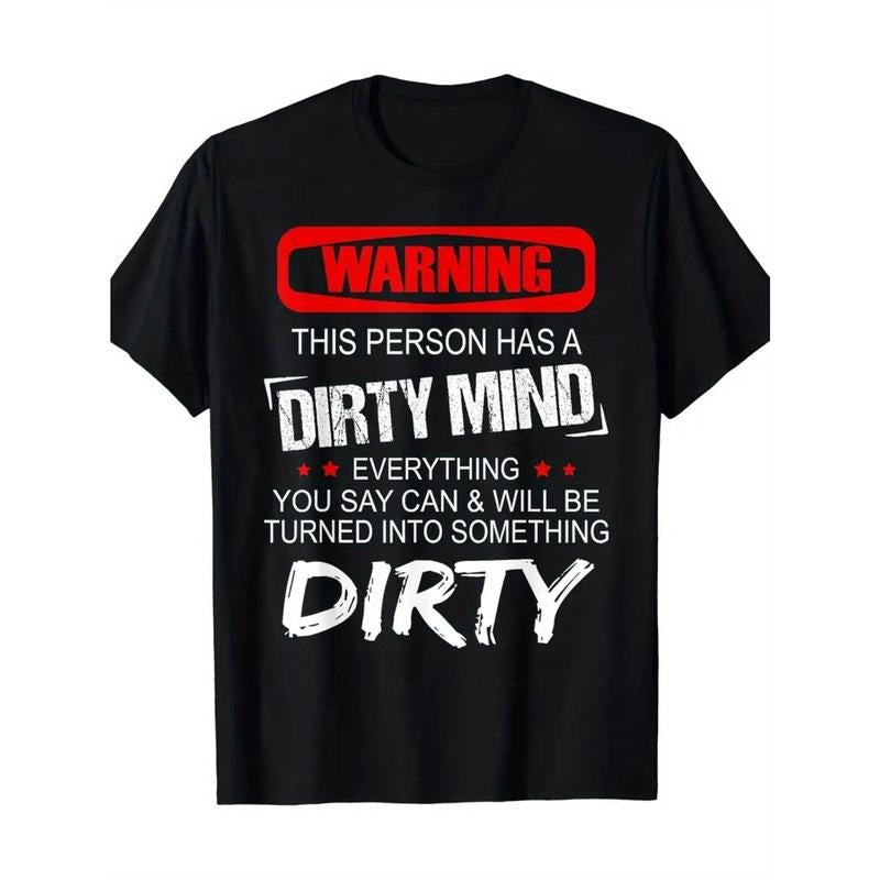 [Refreshing Graphic Print T-Shirt] Super Soft, Refreshing Graphic Print Men's Fashion T-Shirt - WARNING DIRTY MIND Letter...
