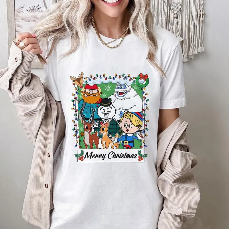 Reindeer Cartoon Christmas Tshirt, Merry Christmas Shirt, Rudolph The Red-Nosed Reindeer Character Tshirt Hoodie, Sweatshirt
