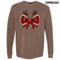 Reindeer FAKE Glitter Plaid Bow Long Sleeve Comfort Colors T-Shirt 'NLB' Hoodie, Sweatshirt | RetroVerseTees.com