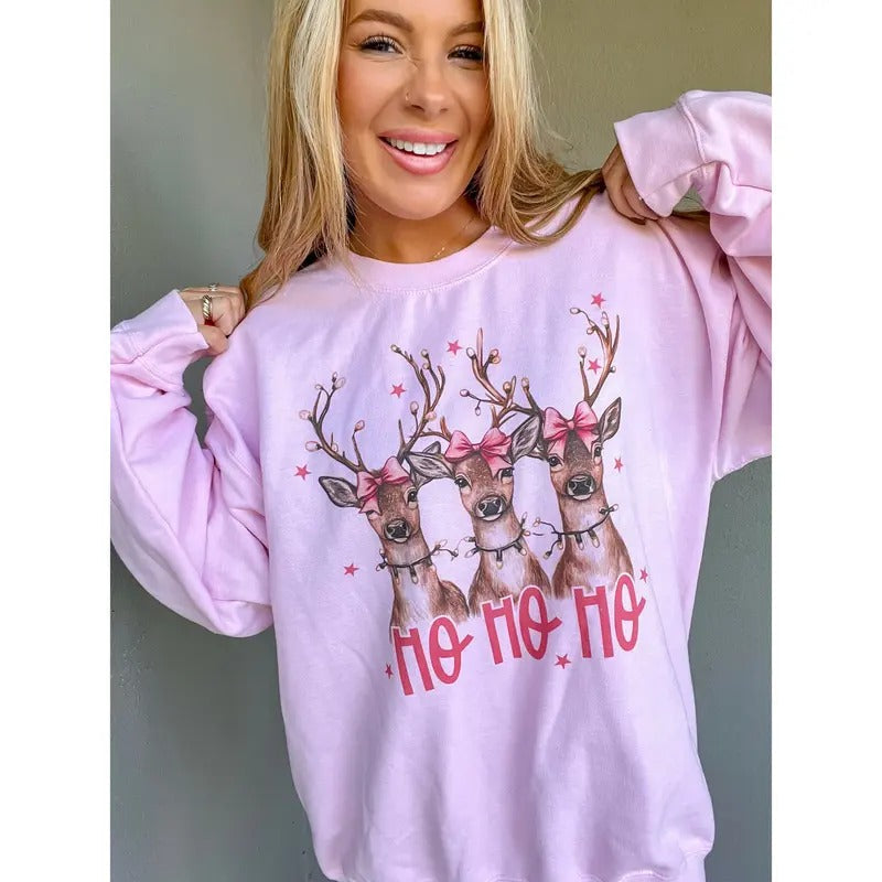 Reindeer Ho Ho Ho Graphic Top T-Shirts, Hoodie, Sweatshirt | RetroVerseTees.com