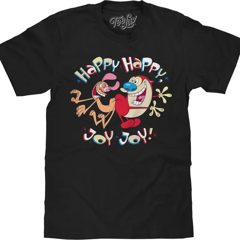 Ren and Stimpy Happy Happy Joy Joy T-Shirt - Black Hoodie, Sweatshirt | RetroVerseTees.com