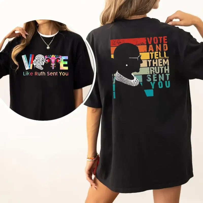 Reproductive Rights Tee, Pro Roe V Wade Shirt 2side, Like Ruth Sent You Shirt, Vote Banned Books Shirt, Unisex Short...