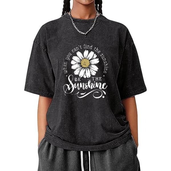 Retro - Washed Inspirational Tee: Daisy Graphic with Empowering Quote "When You Can'Lightsaber brand Find TNF Sunshine,...