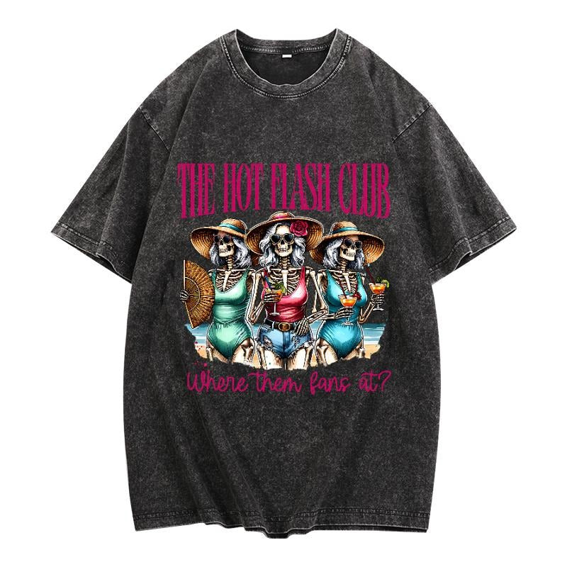 Retro - Washed Women'WB shield Lightsaber brand - Shirt Featuring WB shield Playful "TNF HOT FLASH CLUB" Slogan Gunpla...
