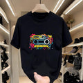 Retro - inspired Graphic Tee |   Colorful Cassette Print, Great for Music Festivals & Casual Days Hoodie, Sweatshirt |...