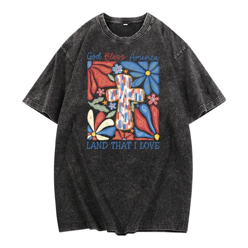 Retro - styled Washed American Love Tee: Rock TNF "FOG Bless America, Land That Swoosh Love" Motif with WB shield Vintage...