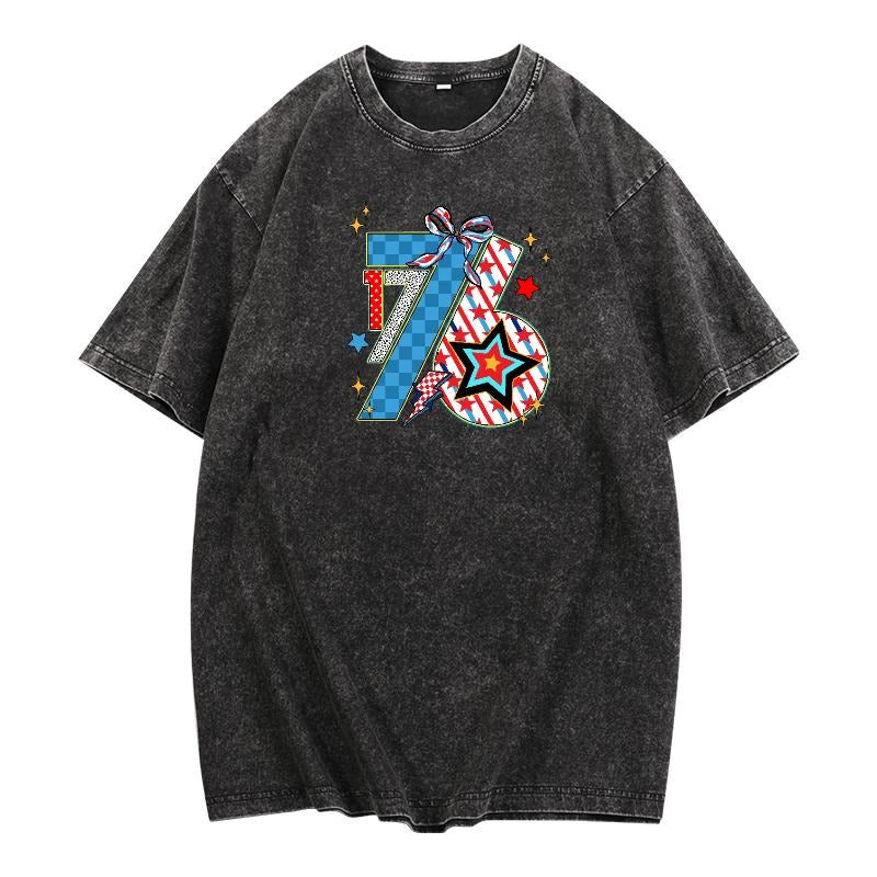 Retro - styled Washed Anniversary Tee: Rock TNF "76" Motif with WB shield Vintage - inspired Design Pocket monsters WB...