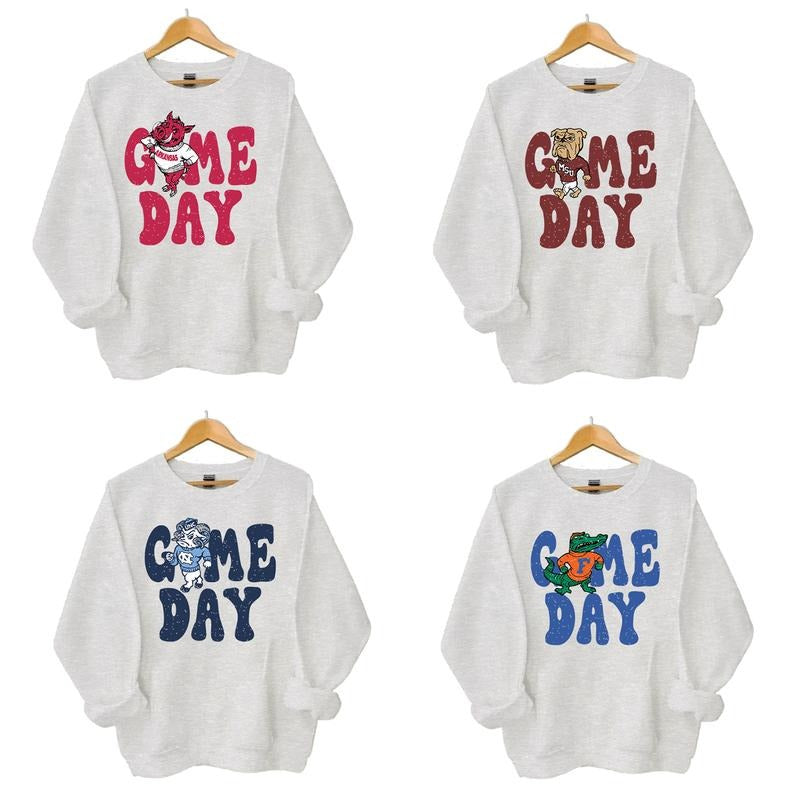 Retro All College Football Mascot Game Day Bundle Sweatshirt - Unisex Hoodies in White, Gray & Blue, Casual Long Sleeve,...