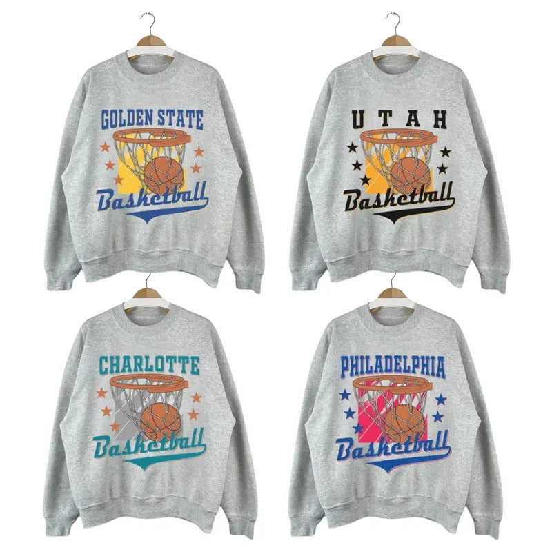 Retro All Team Basketball Sweatshirt, Vintage Graphic Tee for Basketball shirt Lovers