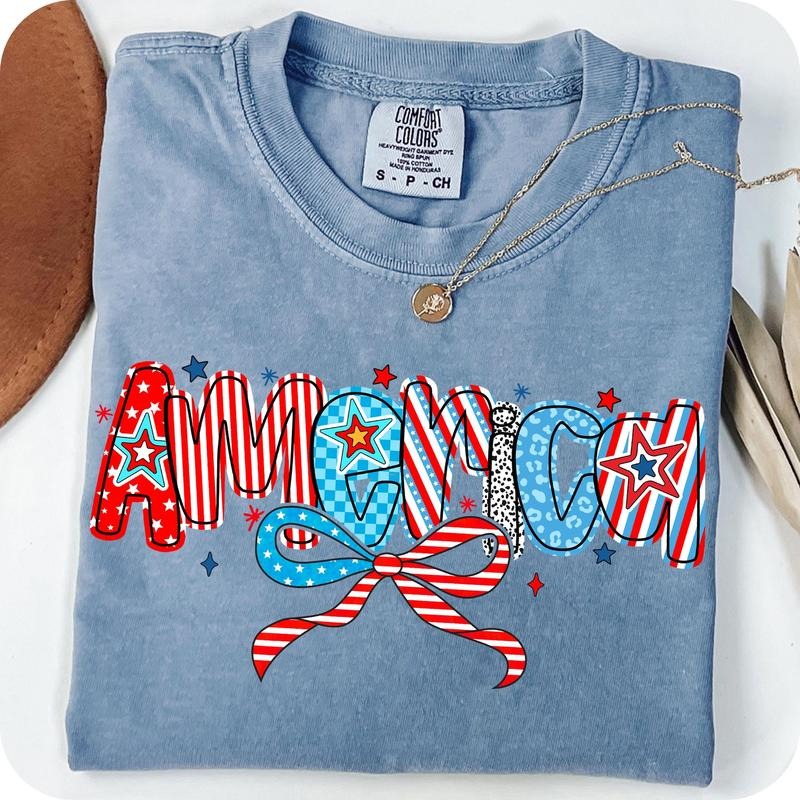 Retro America Flag Coquette T- Shirt, 4Th Of July T- Shirt, America T- Shirt, Memorial Day T- Shirt Comfort Colors...