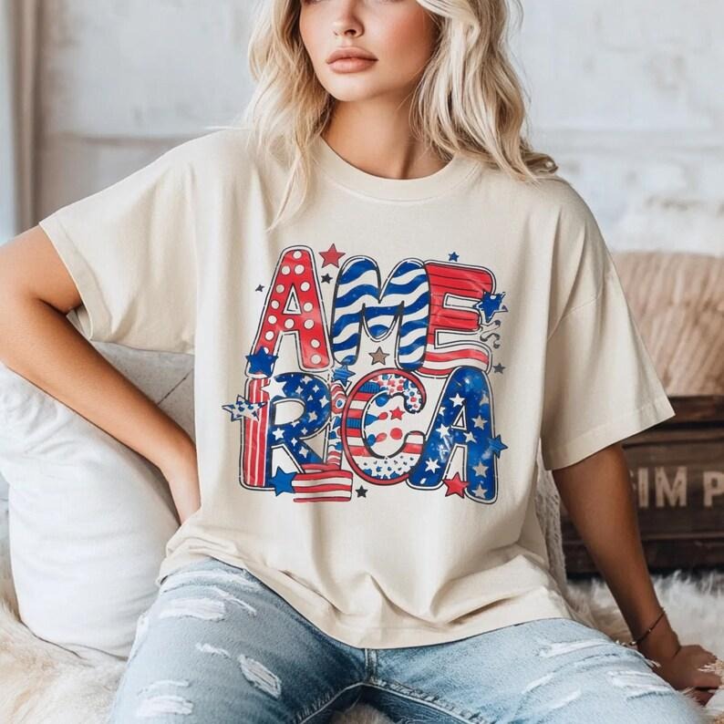 Retro America tshirt, 4th of July shirt, America Checkered tshirt, Memorial Day shirt, American Girl tshirt, American...