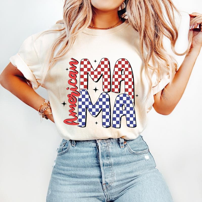 Retro American Mama T-Shirt, Fourth of July T-Shirt, 4th of July T-Shirt, Patriotic Hoodie, Sweatshirt | RetroVerseTees.com
