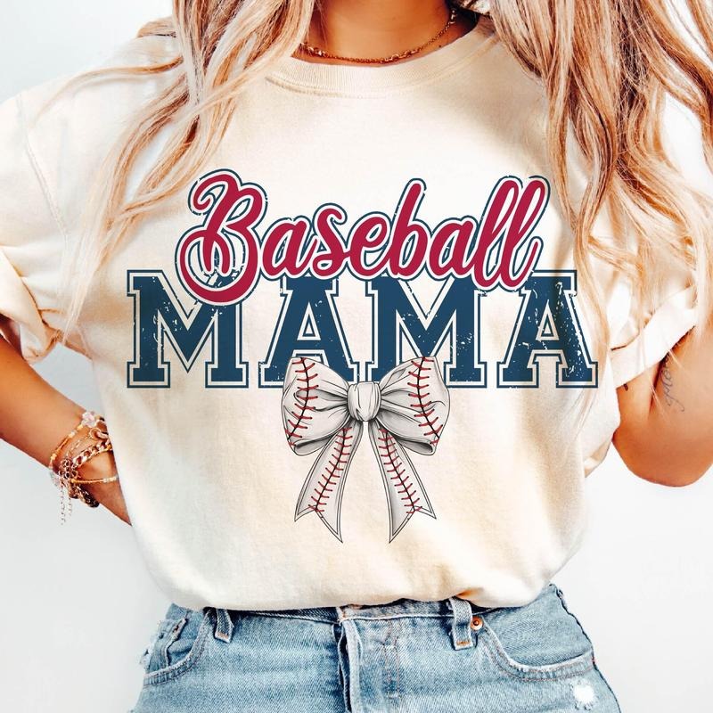 Retro Baseball Mama T-Shirt, Baseball Coquette Bow T-Shirt, Baseball Mom T-Shirt, Game Day , Retro Baseball Coquette Bow...