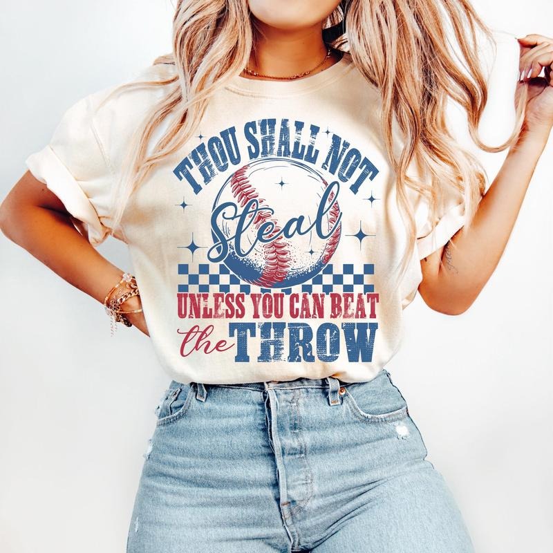 Retro Baseball T-Shirt, Funny Baseball T-Shirt, Thou Shall Not Steal, Game Day T-Shirt, Checkered Baseball T-Shirt,...