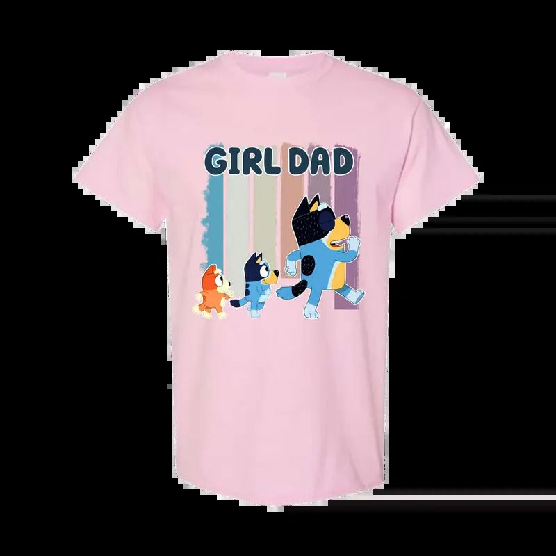 Retro Bluey Family Shirt, Family Girl Dad Bluey Shirt, Bluey Dad Tee, Girl Dad Tshirt, Gift For Dad, Daughter To Dad,...