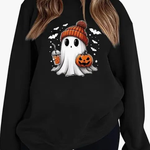 Retro Booey Halloween Sweatshirt, Halloween Womens Clothes, Halloween Pumpkin Sweatshirts, Funny Ghost Graphic...