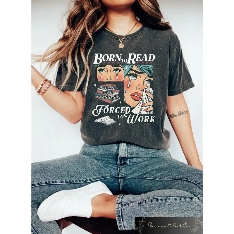 Retro Born To Read Bookish Shirt, Funny Reader Book Addict Tee, Spicy Books Sweater, Smut Shirt, Aesthetic Womens Tshirt...