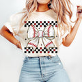Retro Checkered Baseball T-Shirt, Baseball Mom T-Shirt, Game Day Baseball T-Shirt, Baseball Coquette T-Shirt, Baseball...