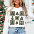 Retro Checkered Camo Christmas Tree Crewneck Sweatshirt, Hunting Christmas, Camo Xmas, Cute Checkered Camo Xmas Tree...