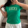 Retro Checkered St Patrick's Day Coquette Shirt, Lucky Shirt, St Patty's Day Varsity Shirt, Shamrock Shirt, St Patrick...