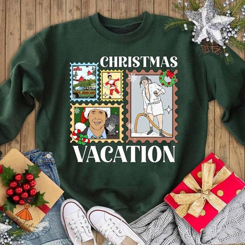 Retro Christmas Stamp Style Shirt, Family Xmas Shirt, Christmas Movie Hoodie, Sweatshirt | RetroVerseTees.com