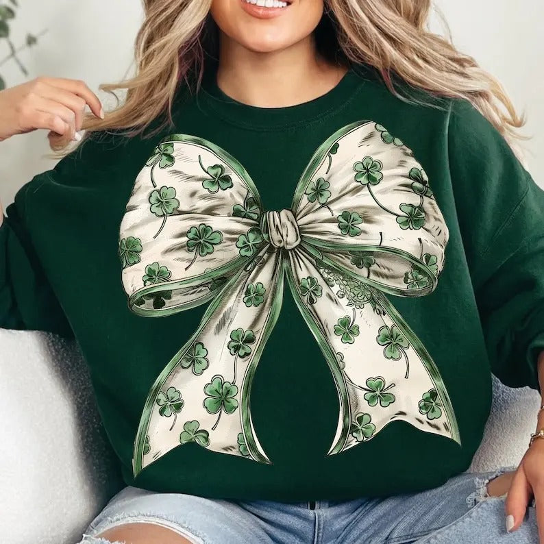 Retro Coquette St Patrick's Day Sweatshirt, Coquette St Patty's Day Shirt, Lucky Shamrock Shirt, St Patricks Coquette...