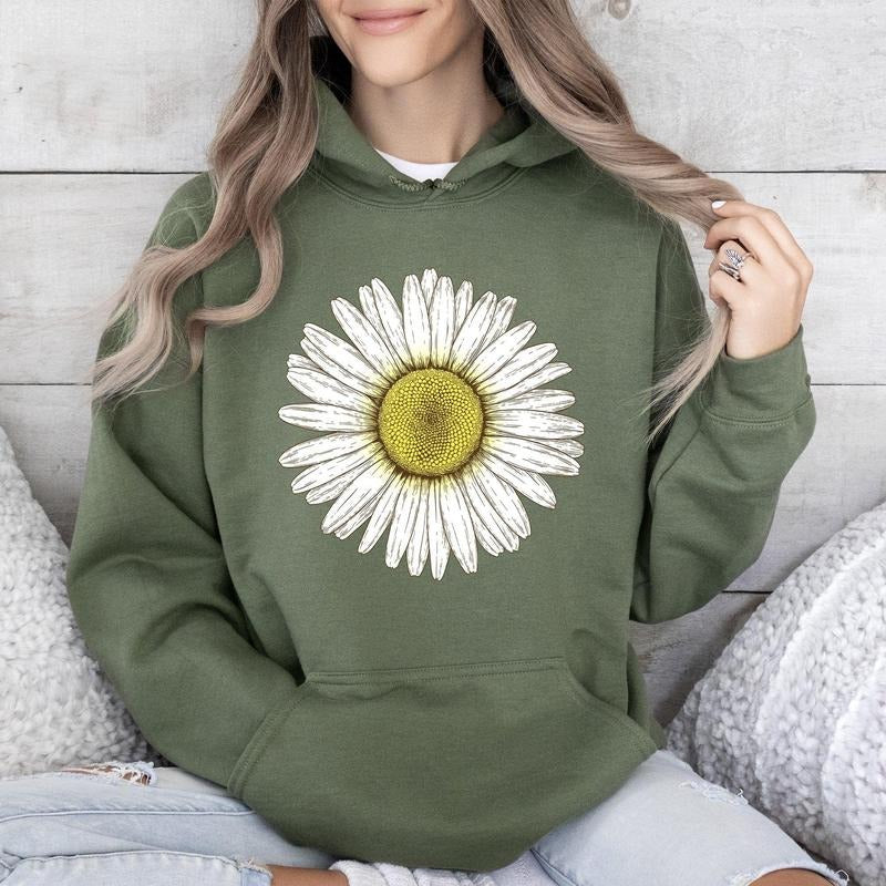 Retro Daisy Print, Vintage Flowers Hoodie T-Shirts, Sweatshirt | RetroVerseTees.com