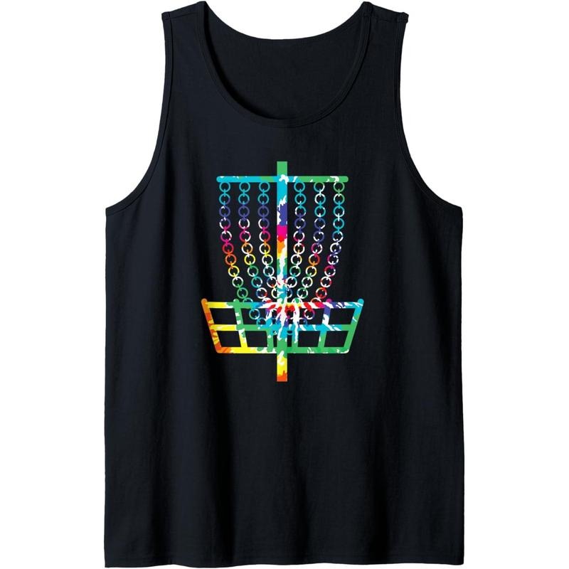 Retro Disc Golf Basket Hippie Rainbow Tie Dye Disc Golfer Tank Top MADE IN USA T-Shirts, Hoodie, Sweatshirt