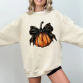 Retro Fall Pumpkin Bow Sweatshirt, Coquette Pumpkin Bow Halloween Sweater, Fall Coquette Bow Shirt, Halloween Fall...