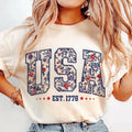 Retro Floral USA  America 4th Of July Shirt, 4th Of July Tee, Retro USA,Freedom Shirt, American Flag Patriotic Tee,...