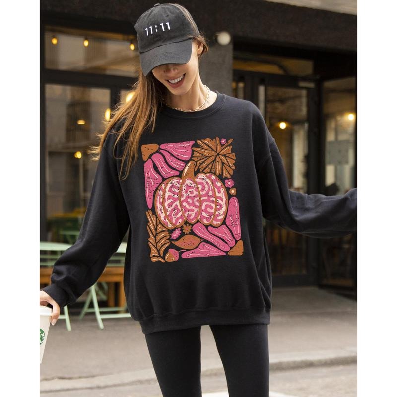 Retro Floral, Pumpkin, Halloween, Jack-o-lantern, Fall, Autumn Sweatshirt T-Shirts, Hoodie | RetroVerseTees.com