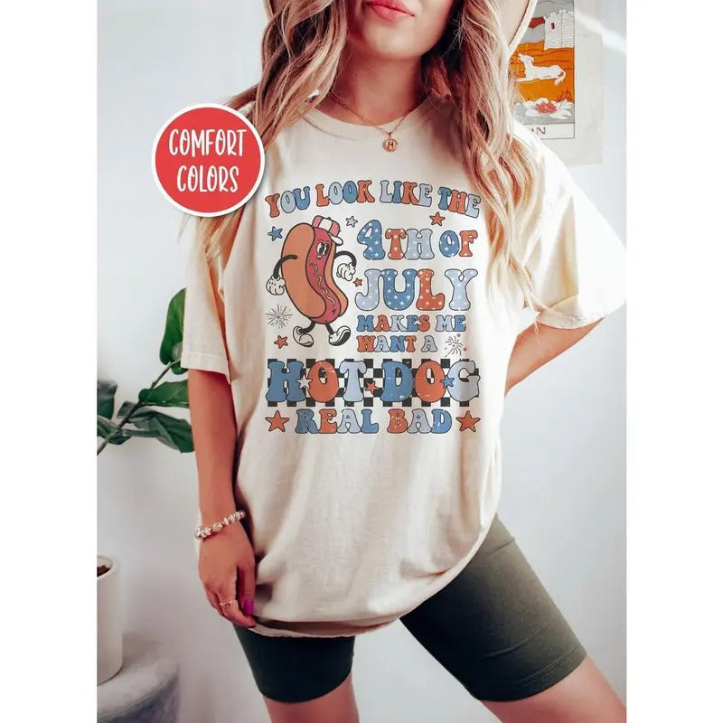 Retro Fourth FOG July Shirt: Funny Independence Day Tee with Hotdog Design