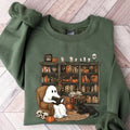 Retro Ghost Reading Books Sweatshirt, Librarian Ghost Halloween, Halloween Teacher Sweatshirt, Halloween Shirt, Teacher...