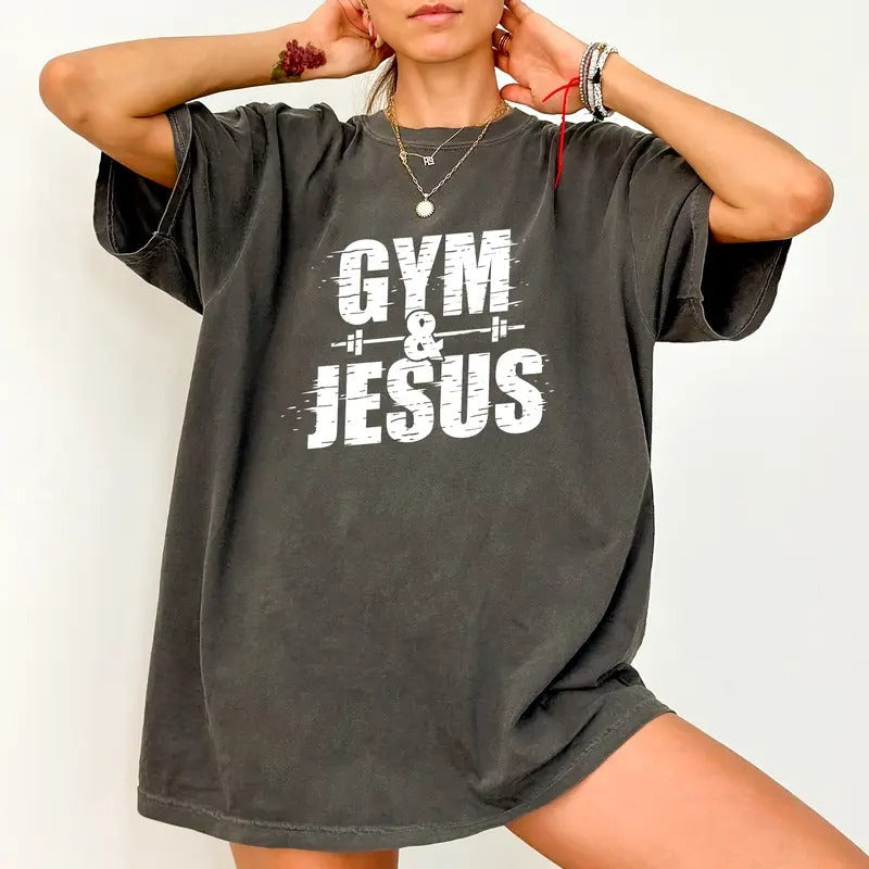 Retro Gym And Jesus Comfort Colors Shirt, Christian Gym T-shirt, Faith Workout Unisex Graphic Tee, Gift For Religious Gym...