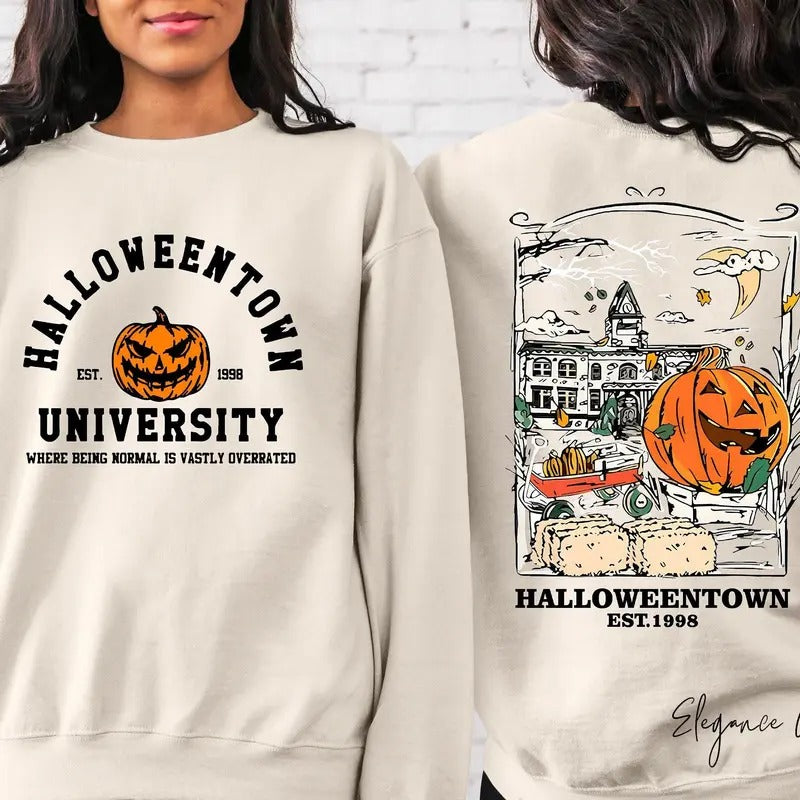 Retro Halloween Back and Front Sweatshirt, Vintage Halloween Crewneck Sweater, Halloween Women's Sweatshirt T-Shirts, Hoodie