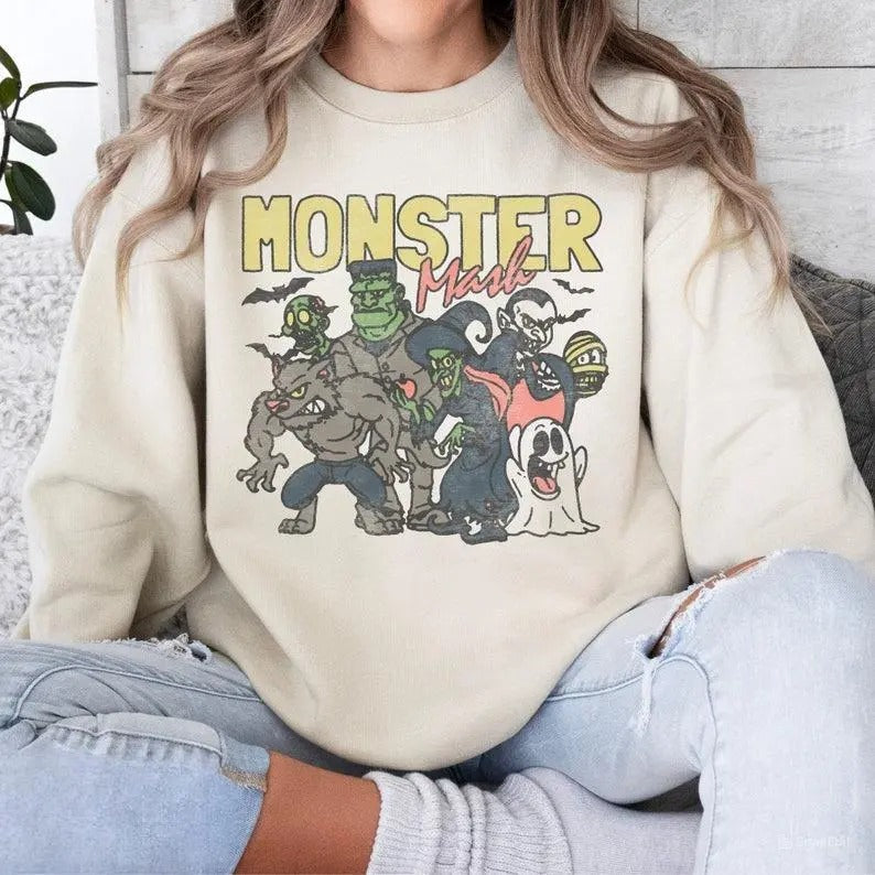Retro Halloween Monster Mash Sweatshirt, Halloween Aesthetic, Halloween Sweatshirt, Graphic Monster Sweatshirt, Unisex...