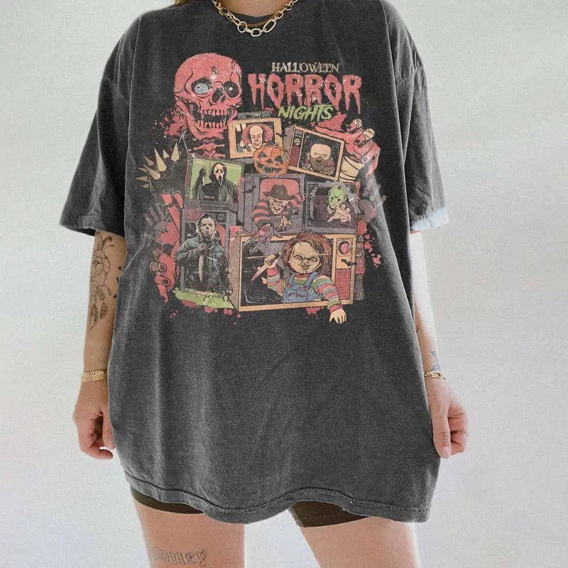 Retro Horror Night Shirt, Halloween Shirt, Vintage 90s Halloween Movies, Halloween Sweatshirt, Horror Movies Characters...