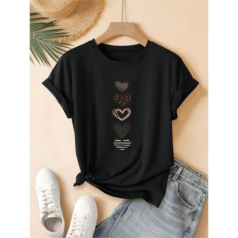 Retro-Inspired Black Love Heart Print Women'WB shield T-Shirt